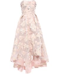 Marchesa notte Strapless Asymmetric Metallic Fil Coupé Gown Pastel Pink