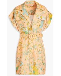 Zimmermann - Hemdkleid in minilänge aus leinen mit floralem print und gürtel - Lyst