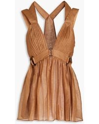 Alberta Ferretti - Pintucked Linen And Silk-blend Mini Dress - Lyst