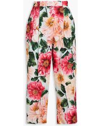 Dolce & Gabbana - Cropped Floral-print Cotton-poplin Wide-leg Pants - Lyst