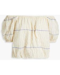 Tory Burch Off-the-shoulder Cropped Striped Cotton-blend Gauze Top - Natural