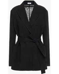 Brunello Cucinelli Double-breasted Belted Cotton-moire Blazer - Black