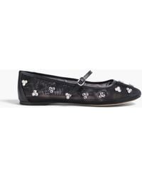 Stuart Weitzman - Tammy Crystal-embellished Mesh Mary Jane Flats - Lyst