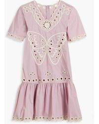 RED Valentino - Broderie Anglaise Cotton Mini Dress - Lyst