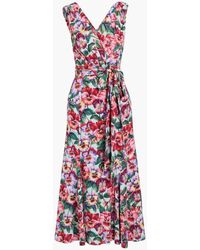 Dolce & Gabbana Tie-front Wrap-effect Floral-print Silk-blend Midi Dress - Multicolour
