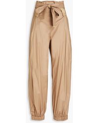 Emporio Armani - Belted Pleated Cotton-blend Tapered Pants - Lyst
