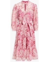 Mikael Aghal - Ruffled Printed Broderie Anglaise Midi Dress - Lyst