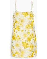 Zimmermann - Shell-embellished Floral-print Linen Mini Dress - Lyst