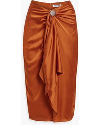 Andrea Iyamah - Draped Button-embellished Satin Midi Skirt - Lyst