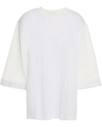 CLU Mesh-trimmed Crinkled Woven Top - White