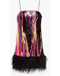 Rebecca Vallance - Feather-trimmed Sequined Mesh Mini Dress - Lyst