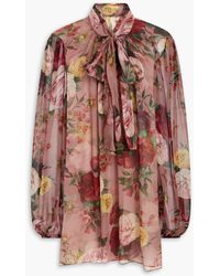 Dolce & Gabbana - Pussy-bow Floral-print Silk-chiffon Blouse - Lyst