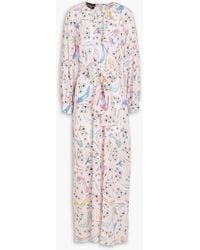 Boutique Moschino - Belted Printed Silk Crepe De Chine Maxi Dress - Lyst