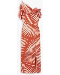 Johanna Ortiz - Preconceived Notions One-shoulder Ruffled Printed Cotton-poplin Midi Dress - Lyst