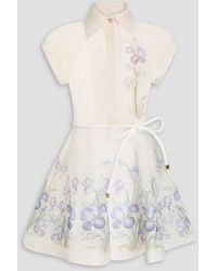 Zimmermann - Floral-print Linen And Silk-blend Organza Mini Shirt Dress - Lyst