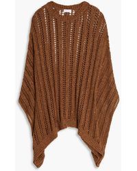 Brunello Cucinelli - Bead-embellished Open-knit Cotton-blend Poncho - Lyst