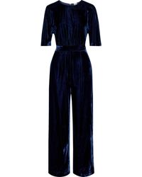Iris & Ink Zara Gathered Velvet Wide-leg Jumpsuit Midnight Blue