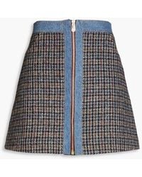 Sandro - Mary Jane Denim-trimmed Checked Tweed Mini Skirt - Lyst