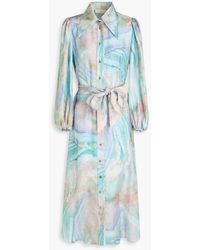 Zimmermann - Printed Silk-Twill Midi Shirt Dress - Lyst