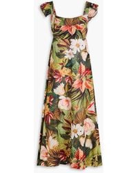 FARM Rio - Ruffled Floral-print Cotton Midi Dress - Lyst