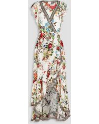 Camilla - Embellished Floral-print Silk Crepe De Chine Midi Wrap Dress - Lyst