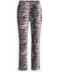 Ganni - Tiger-print Mid-rise Bootcut Jeans - Lyst