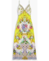 CAMILLA - Maxikleid aus crêpe de chine aus seide mit blumenprint und kristallen - Lyst