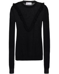 RED Valentino Ruffled Open-knit Cotton-blend Jumper - Black