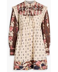 FARM Rio - Pintucked Printed Cotton-Voile Mini Dress - Lyst