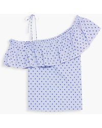RED Valentino - Cold-shoulder Ruffled Polka-dot Cotton-jacquard Top - Lyst