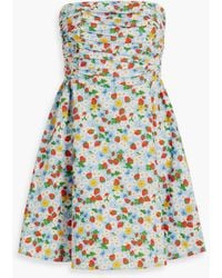 HVN - Karla Strapless Printed Cotton-blend Poplin Mini Dress - Lyst