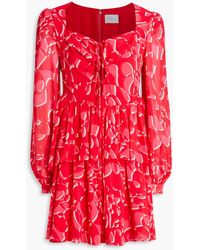 ONE33 SOCIAL - Gathered Printed Georgette Mini Dress - Lyst