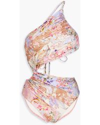 Zimmermann - One-shoulder Floral-print Swimsuit - Lyst