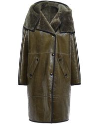 Yves Salomon Shearling-trimmed Crinkled Glossed-leather Hooded Coat Army Green