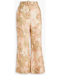 Zimmermann - Belted Floral-print Linen Flared Pants - Lyst