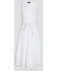 Veronica Beard - Austyn Belted Ribbed Pima Cotton-blend Jersey And Poplin Midi Dress - Lyst