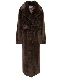 Stand Studio Faustine Belted Double-breasted Faux Fur Coat - Brown