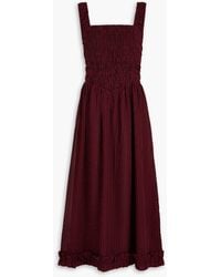 Ganni - Midikleid aus seersucker mit gingham-karo und cut-outs - Lyst