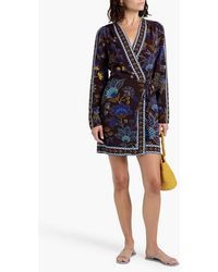 FARM Rio Leopard Forest Sand Printed Crepe Halterneck Mini Dress in Orange  | Lyst