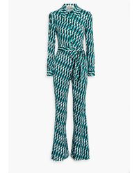 Diane von Furstenberg - Milly Belted Printed Stretch-jersey Jumpsuit - Lyst