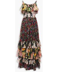 Dolce & Gabbana - Tiered Shirred Floral-print Silk-voile Maxi Dress - Lyst