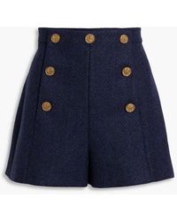 RED Valentino - Button-detailed Herringbone Wool-tweed Shorts - Lyst