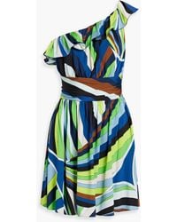 PUCCI - One-shoulder Ruffled Printed Stretch-jersey Mini Dress - Lyst