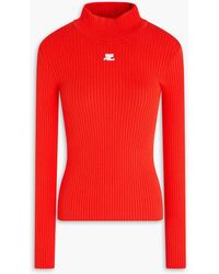 Courreges - Embroidered Ribbed-Knit Turtleneck Sweater - Lyst
