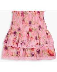 LoveShackFancy - Walker Tiered Floral-print Cotton-jacquard Mini Skirt - Lyst