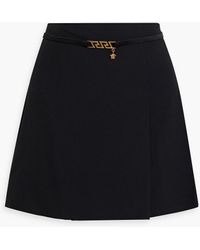 Versace - Belted Pleated Crepe Mini Skirt - Lyst