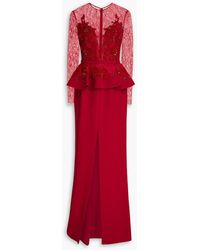 Zuhair Murad - Embellished Chantilly Lace-paneled Silk-blend Crepe Gown - Lyst