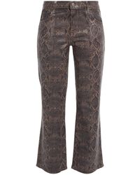 J Brand Coated Snake-print Mid-rise Bootcut Jeans Light Brown