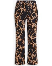 Ganni - Betzy Cropped Printed High-rise Bootcut Jeans - Lyst