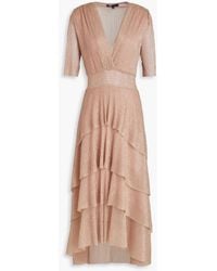 Maje - Tiered Metallic Ribbed-knit Midi Dress - Lyst